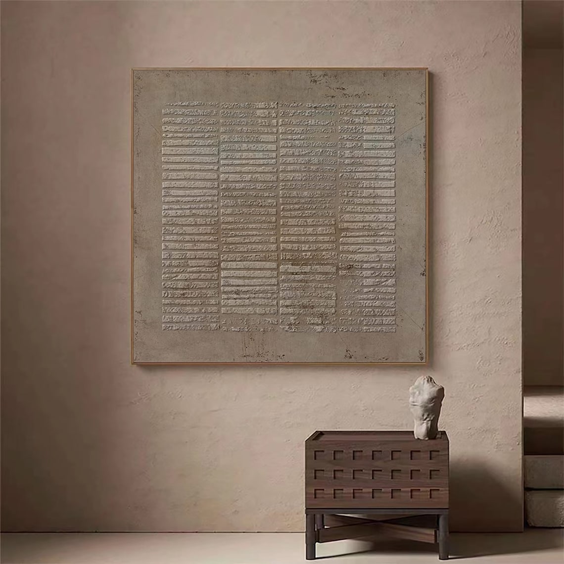 Enigmatic Script - Abstract Grid Textured Canvas