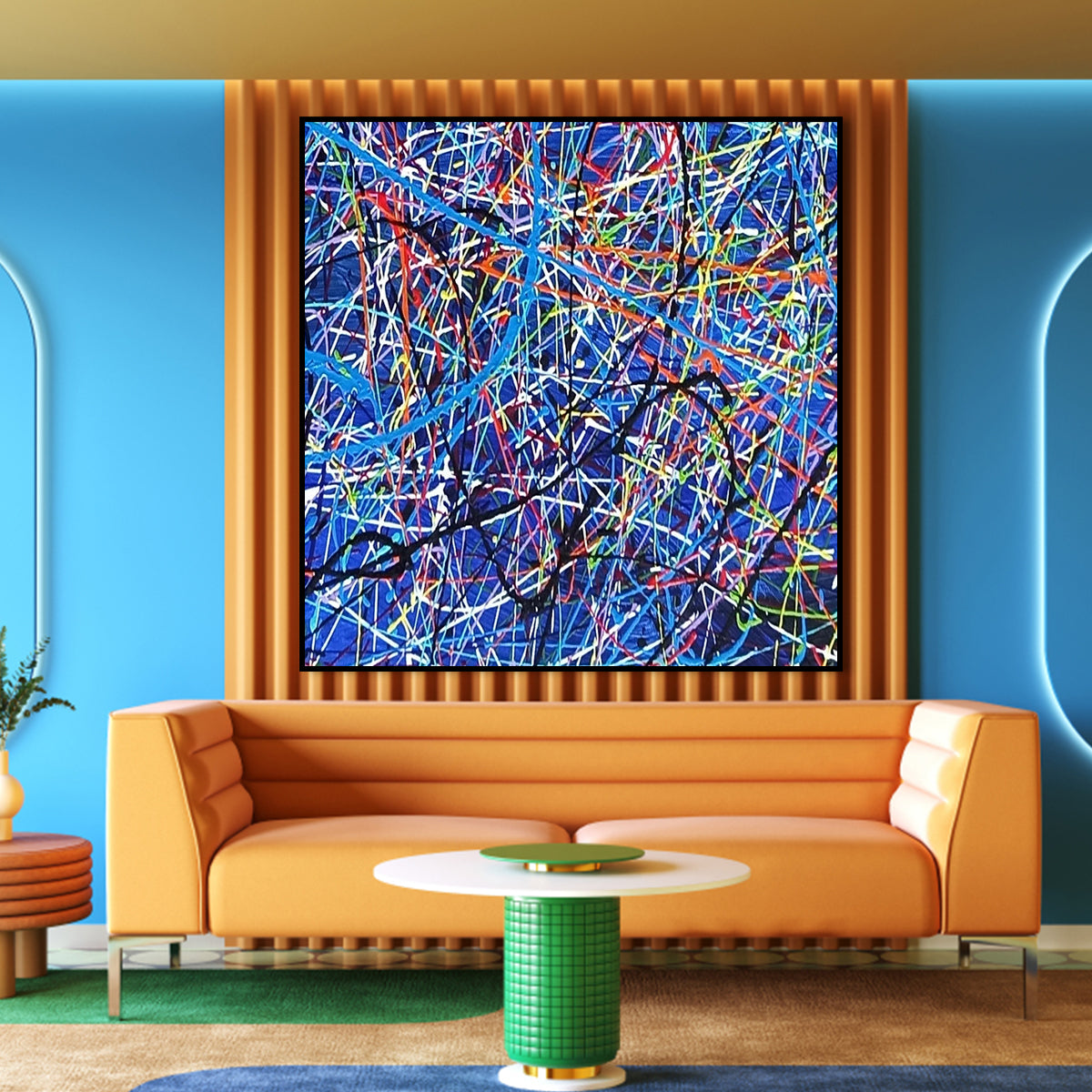 A Journey in Time – colorful abstract wall art with vibrant intersecting lines