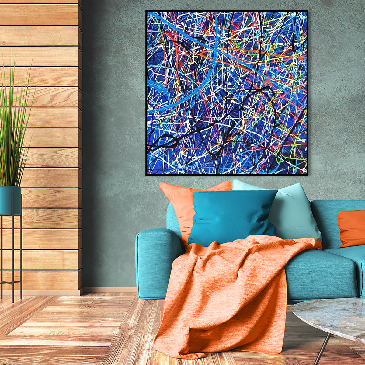A Journey in Time – colorful abstract wall art with vibrant intersecting lines