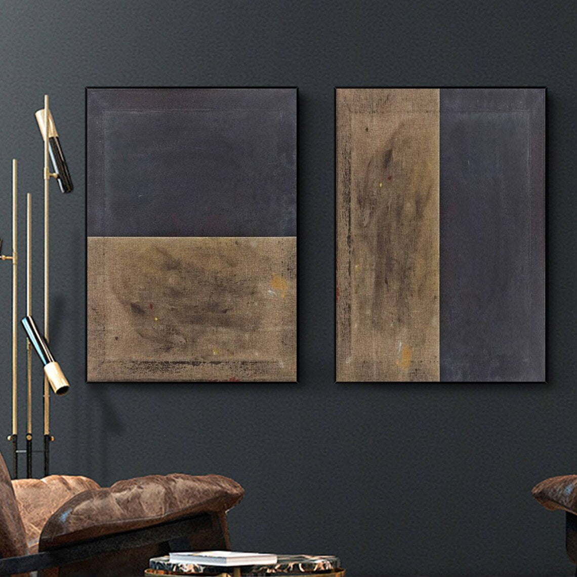 Earthen Harmony – Modern Abstract Wall Art Diptych in Brown and Gray