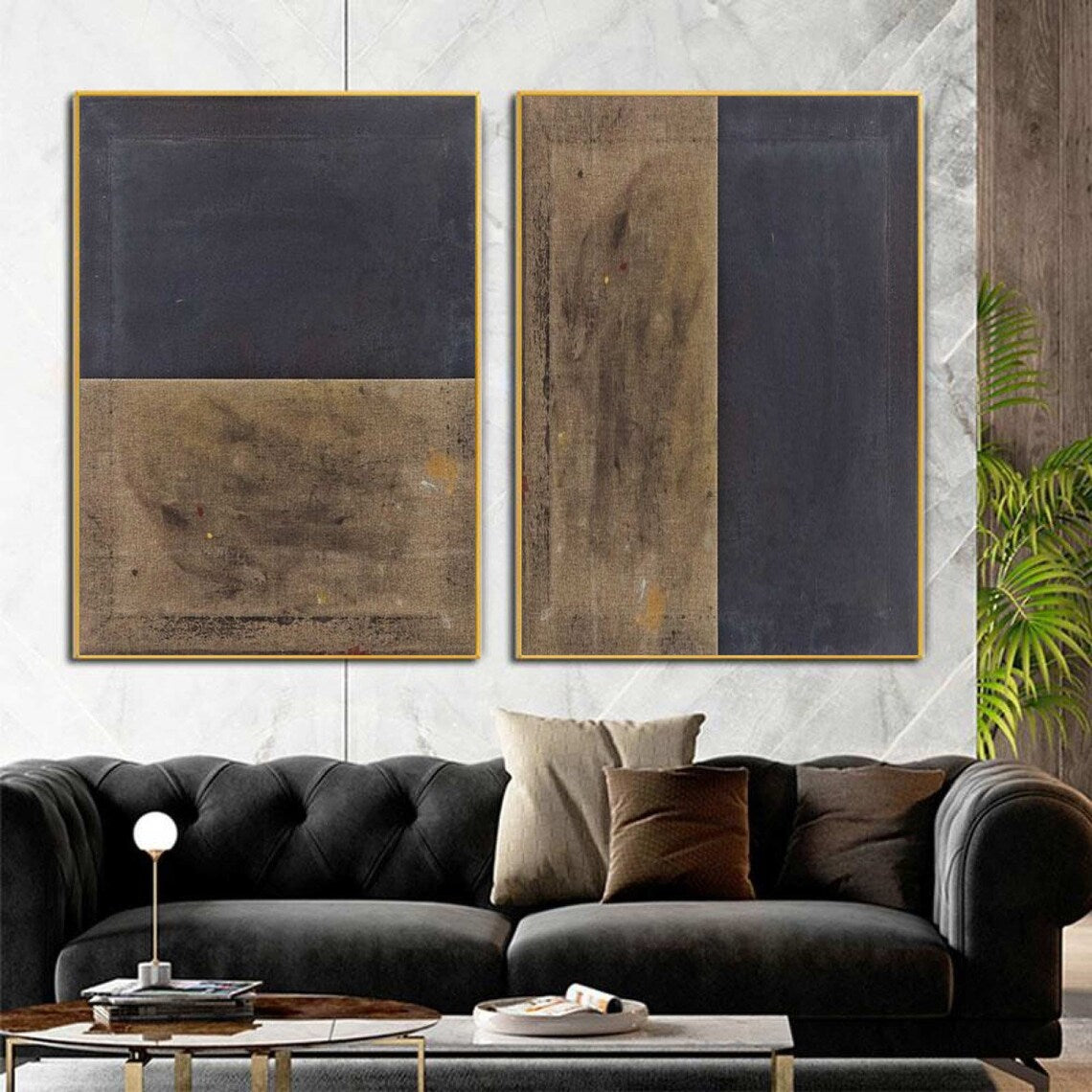 Earthen Harmony – Modern Abstract Wall Art Diptych in Brown and Gray