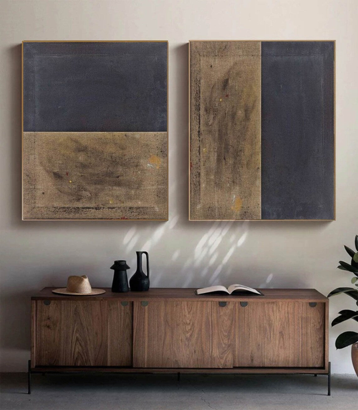 Earthen Harmony – Modern Abstract Wall Art Diptych in Brown and Gray