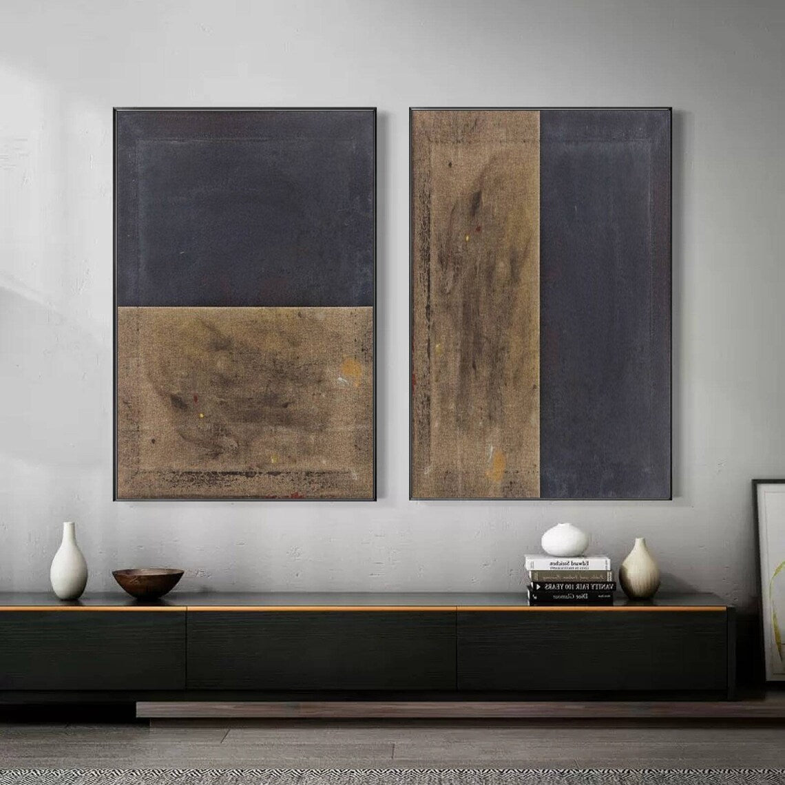 Earthen Harmony – Modern Abstract Wall Art Diptych in Brown and Gray