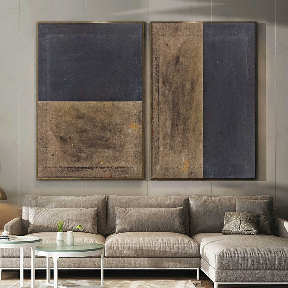 Earthen Harmony – Modern Abstract Wall Art Diptych in Brown and Gray