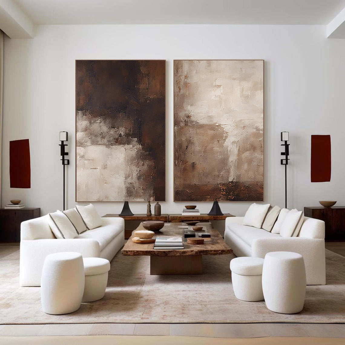 Beige & Brown Minimalist Painting with abstract textures and warm tones.