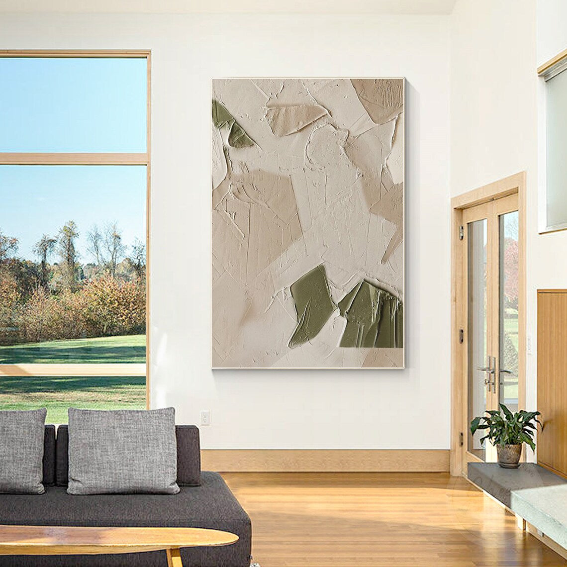 Serene Impressions – Abstract Textured Wall Art in Green and White Tones