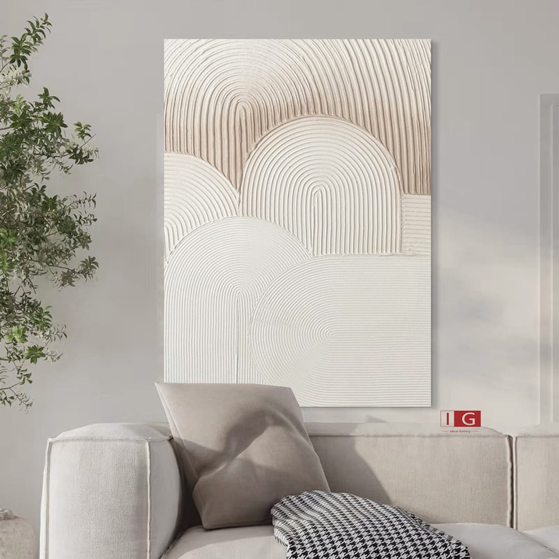 Scandinavian wall art canvas with abstract curved line patterns in neutral tones