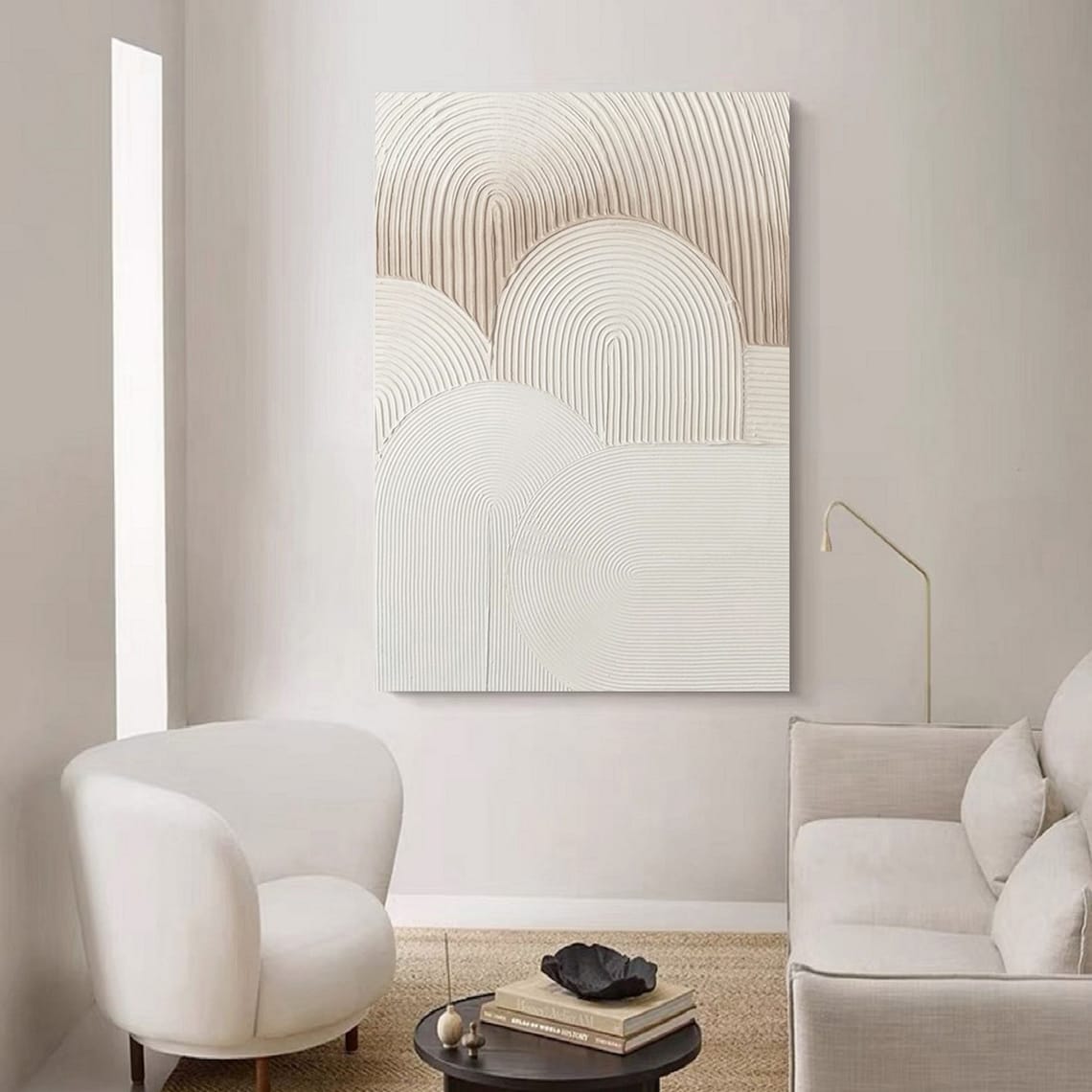 Scandinavian wall art canvas with abstract curved line patterns in neutral tones