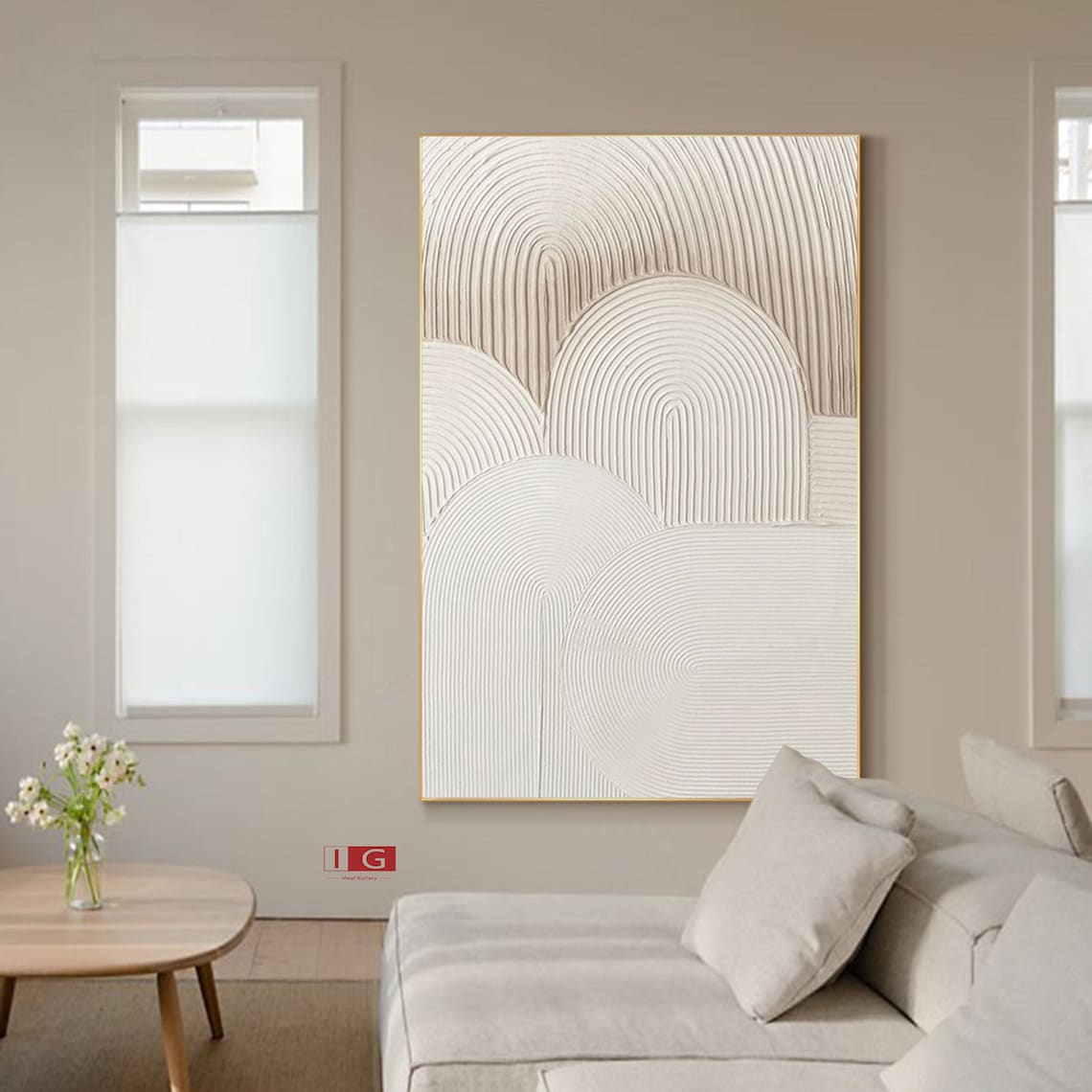 Scandinavian wall art canvas with abstract curved line patterns in neutral tones