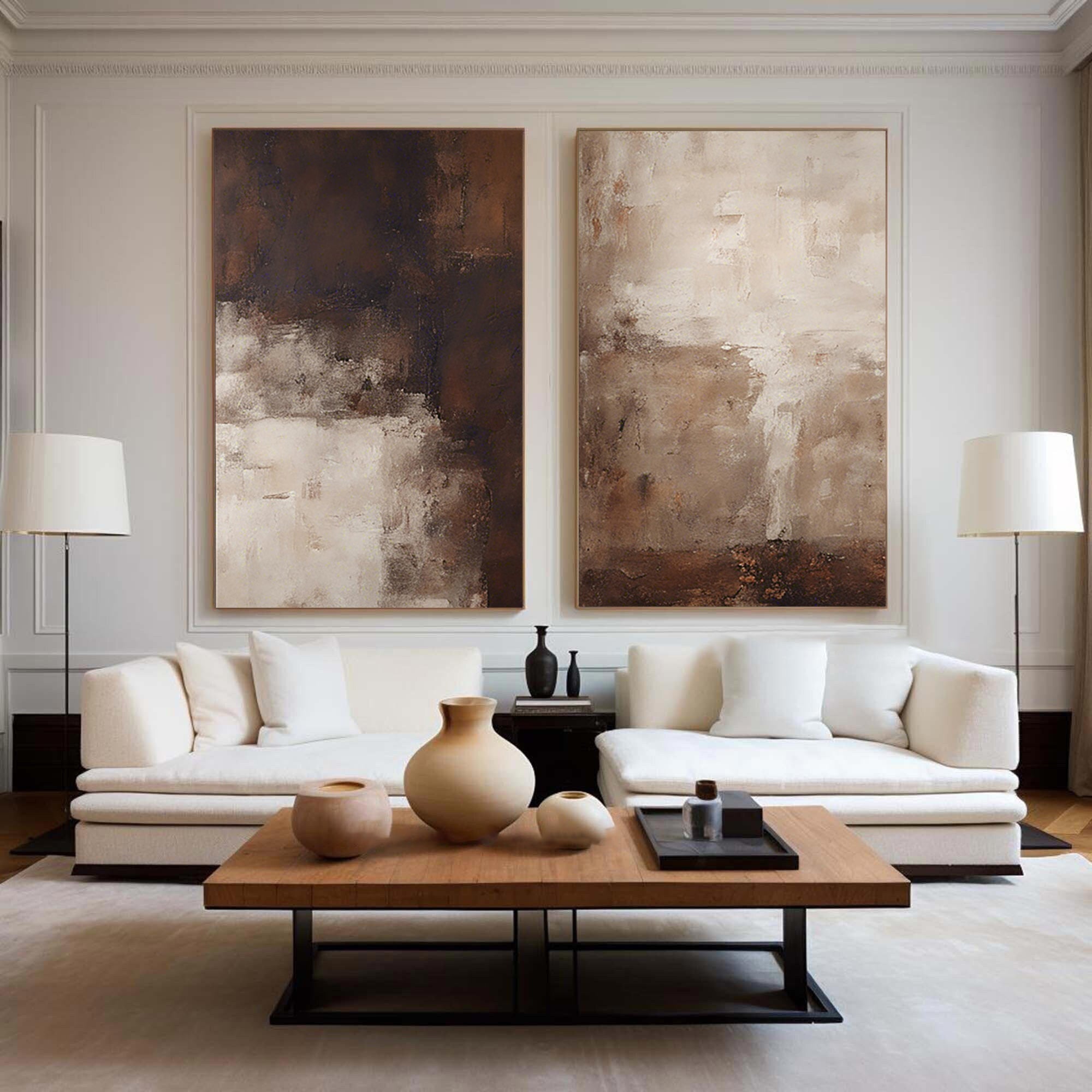Beige & Brown Minimalist Painting with abstract textures and warm tones.