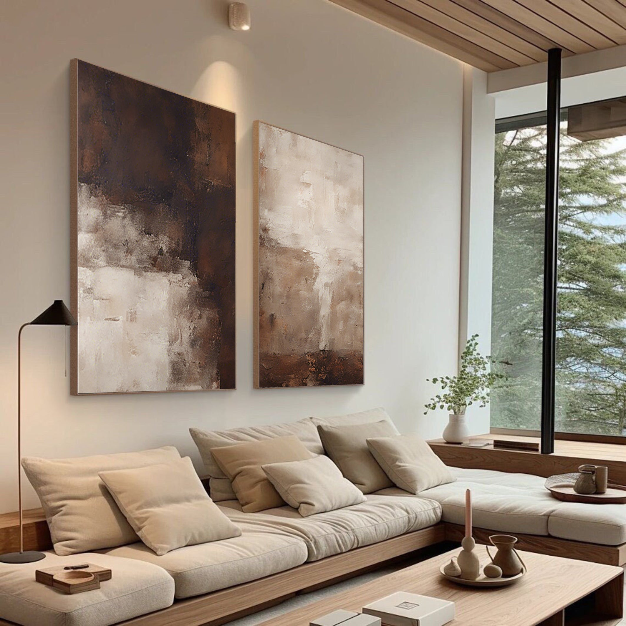 Beige & Brown Minimalist Painting with abstract textures and warm tones.