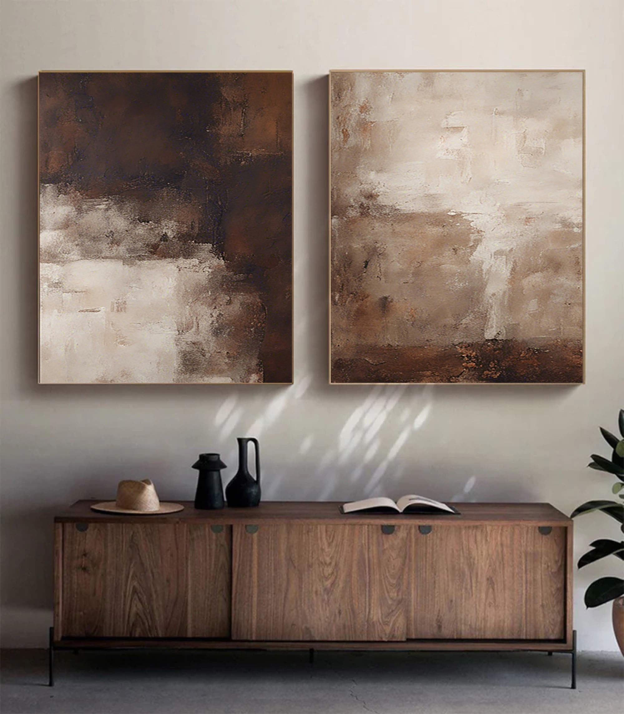 Beige & Brown Minimalist Painting with abstract textures and warm tones.