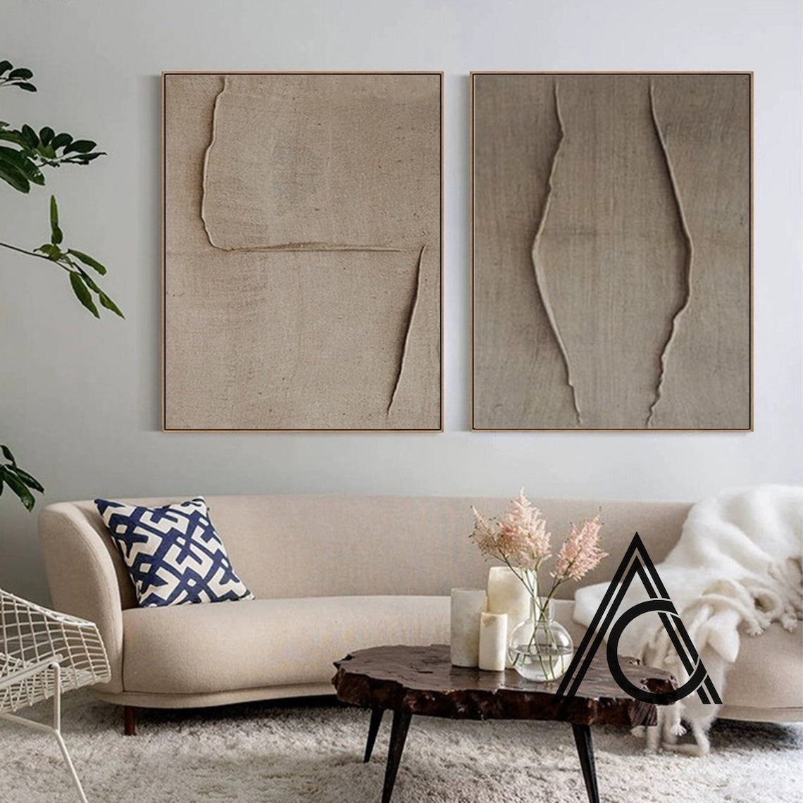 Serene Impressions – Textured Abstract Wabi Sabi Wall Art in Neutral Tones