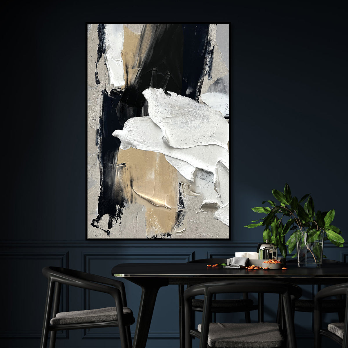 Noir & Gold Abstract – Minimalist Textured Abstract Wall Art