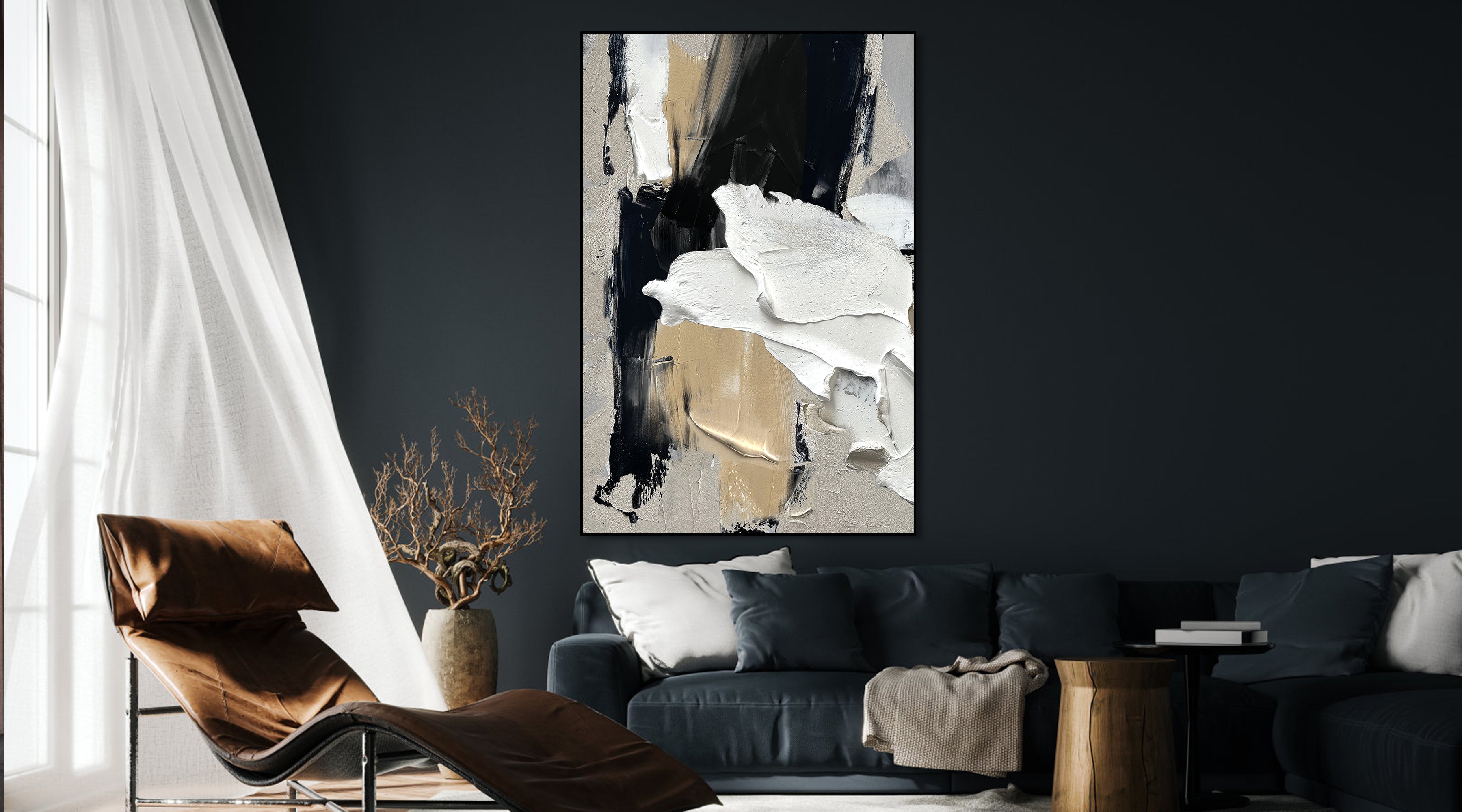 Noir & Gold Abstract – Minimalist Textured Abstract Wall Art