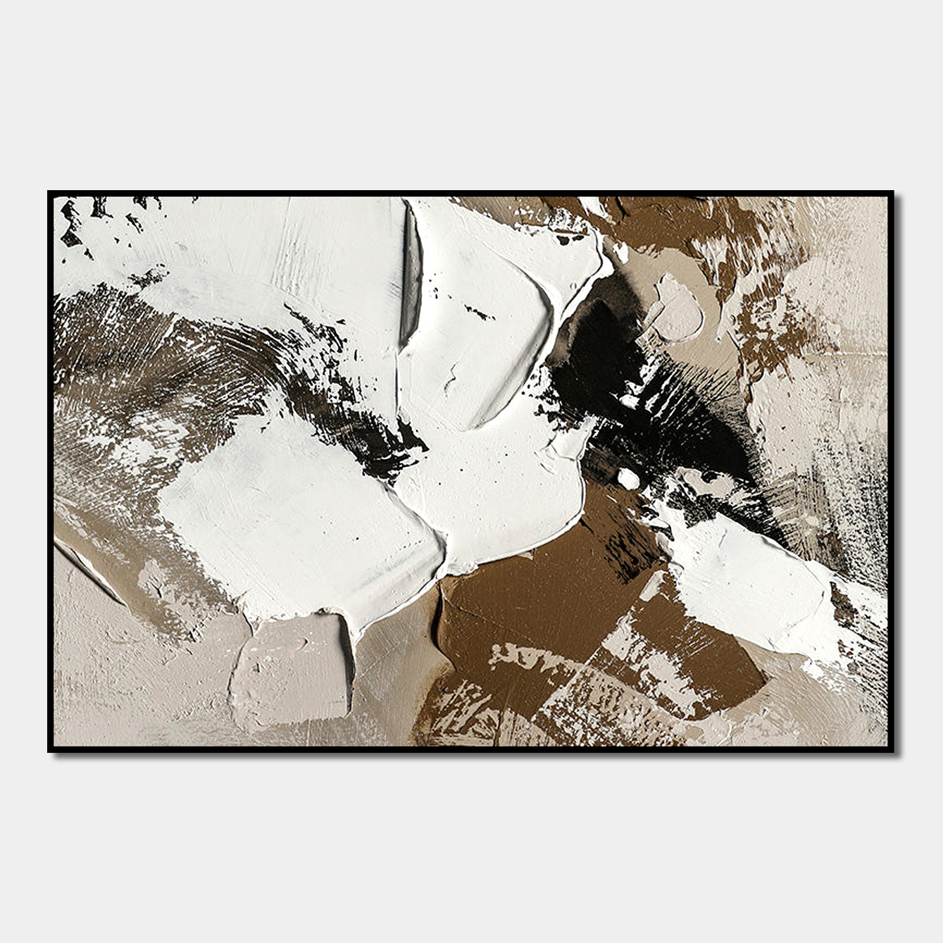 Abstract Textured White and Brown Oil Painting