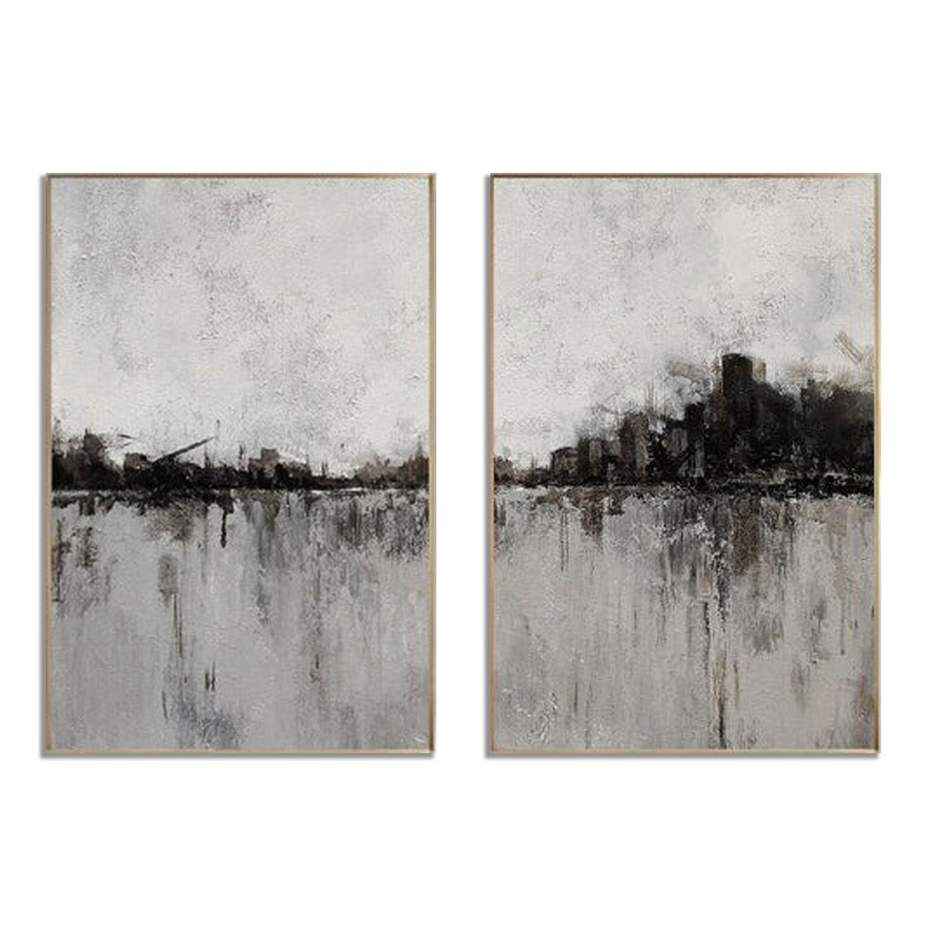 Urban Silhouette Diptych – Modern Cityscape Wall Art