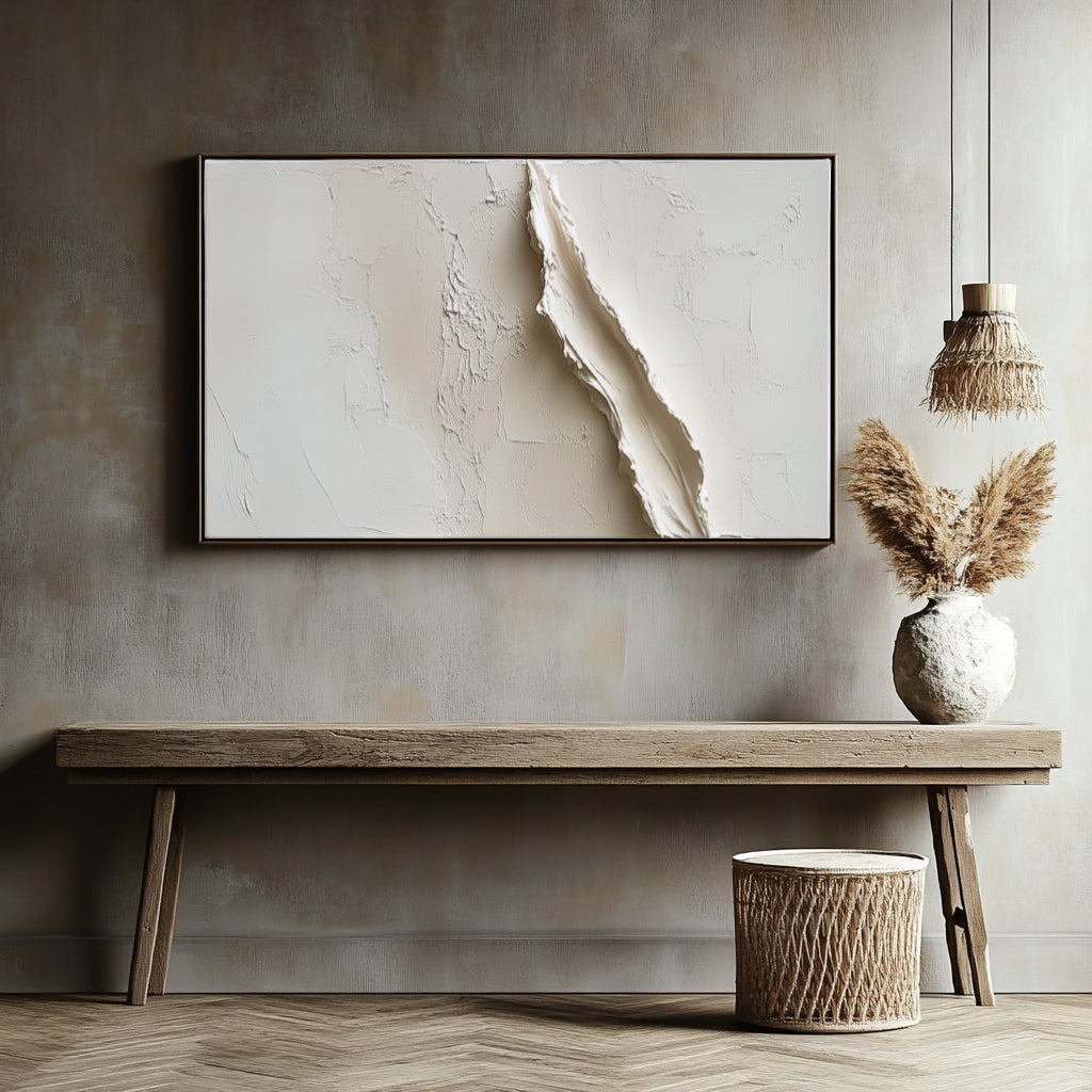 Serenity Ridge minimalist texture wall art 3d diptych with neutral sculptural ridges