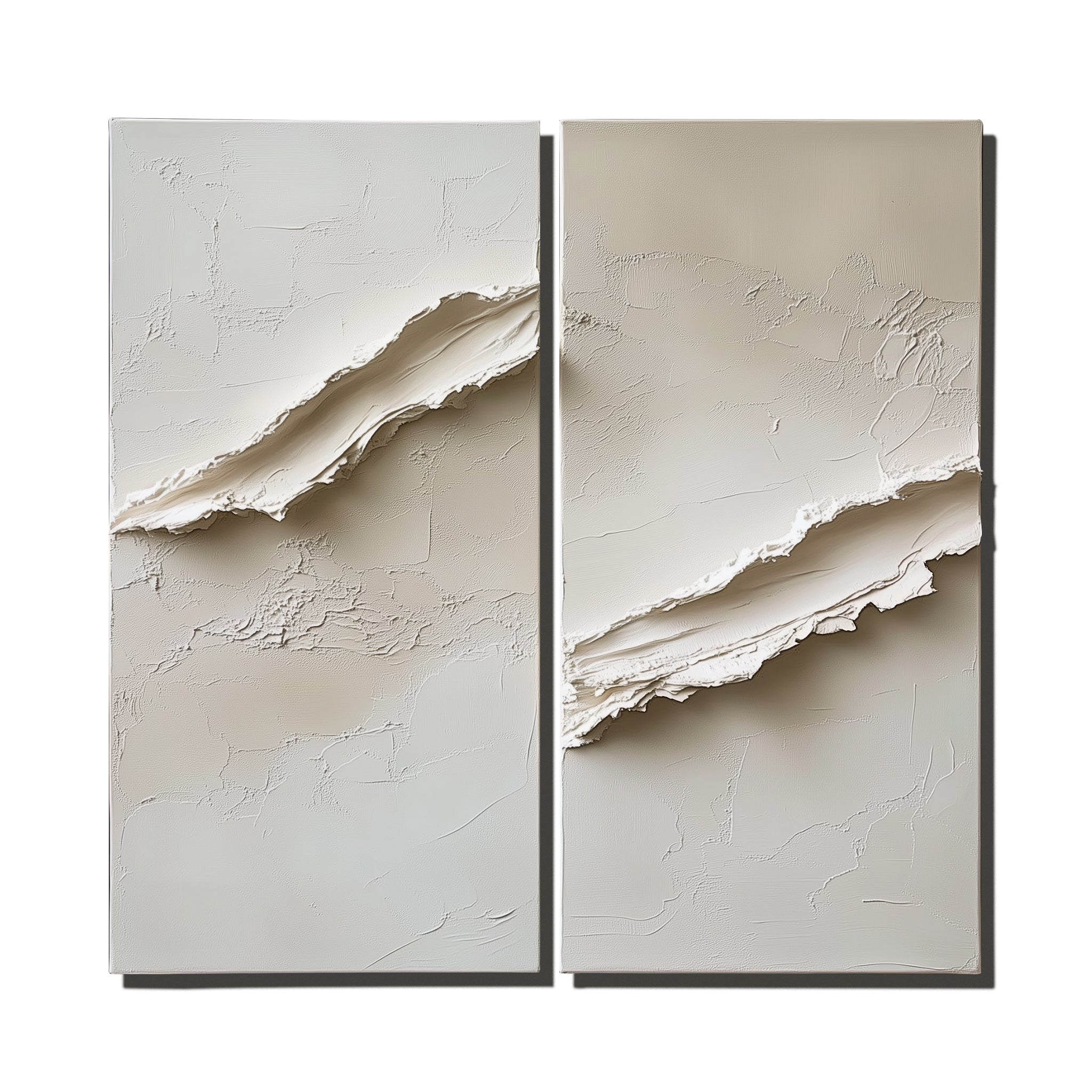 Serenity Ridge minimalist texture wall art 3d diptych with neutral sculptural ridges