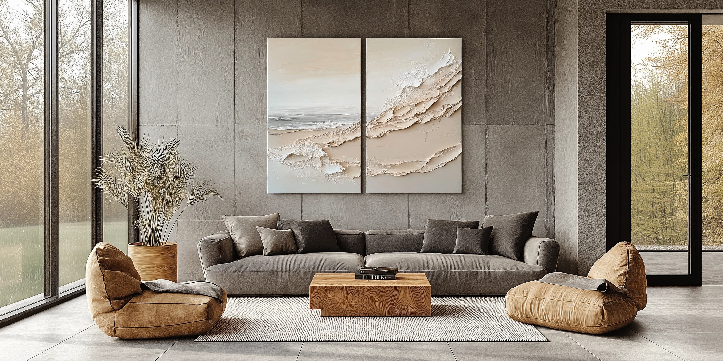 Sands of Serenity 3D wall art decoration diptych with textured neutral layered design