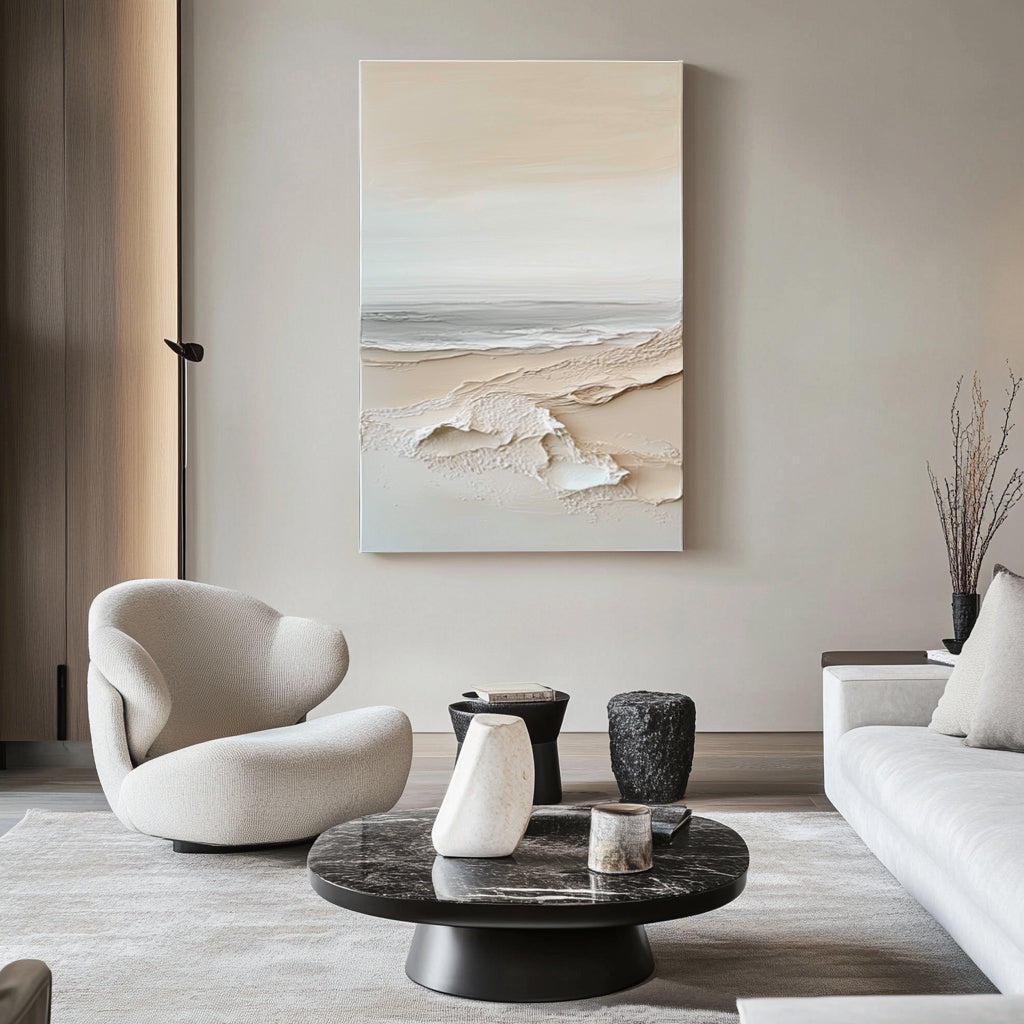 Sands of Serenity 3D wall art decoration diptych with textured neutral layered design