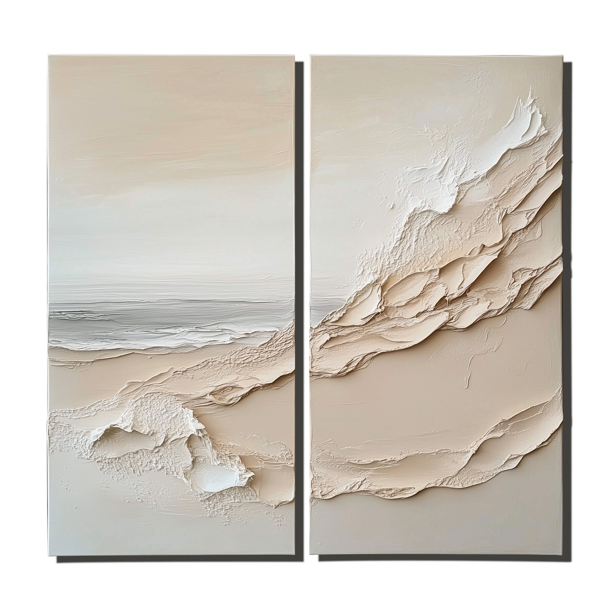 Sands of Serenity 3D wall art decoration diptych with textured neutral layered design