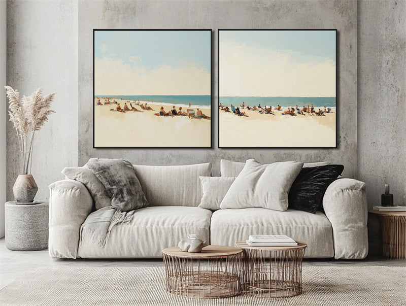 Coastal Bliss summer wall decor diptych with serene beach scene and soft coastal tones