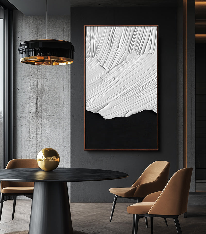 Dual textured black and white panels Scandinavian wall art with abstract brushstroke textures