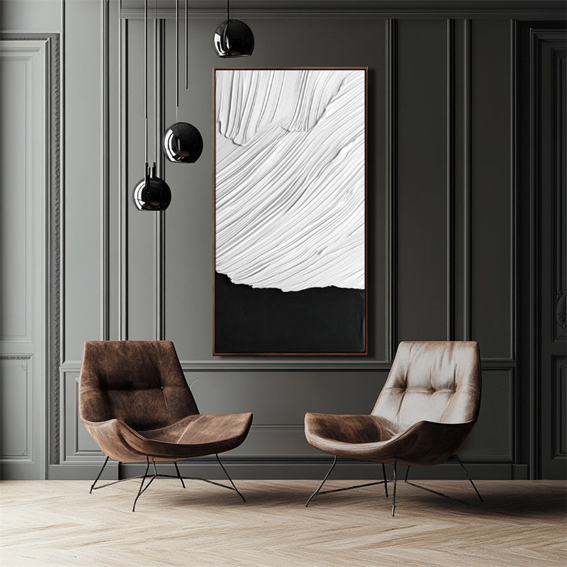 Dual textured black and white panels Scandinavian wall art with abstract brushstroke textures
