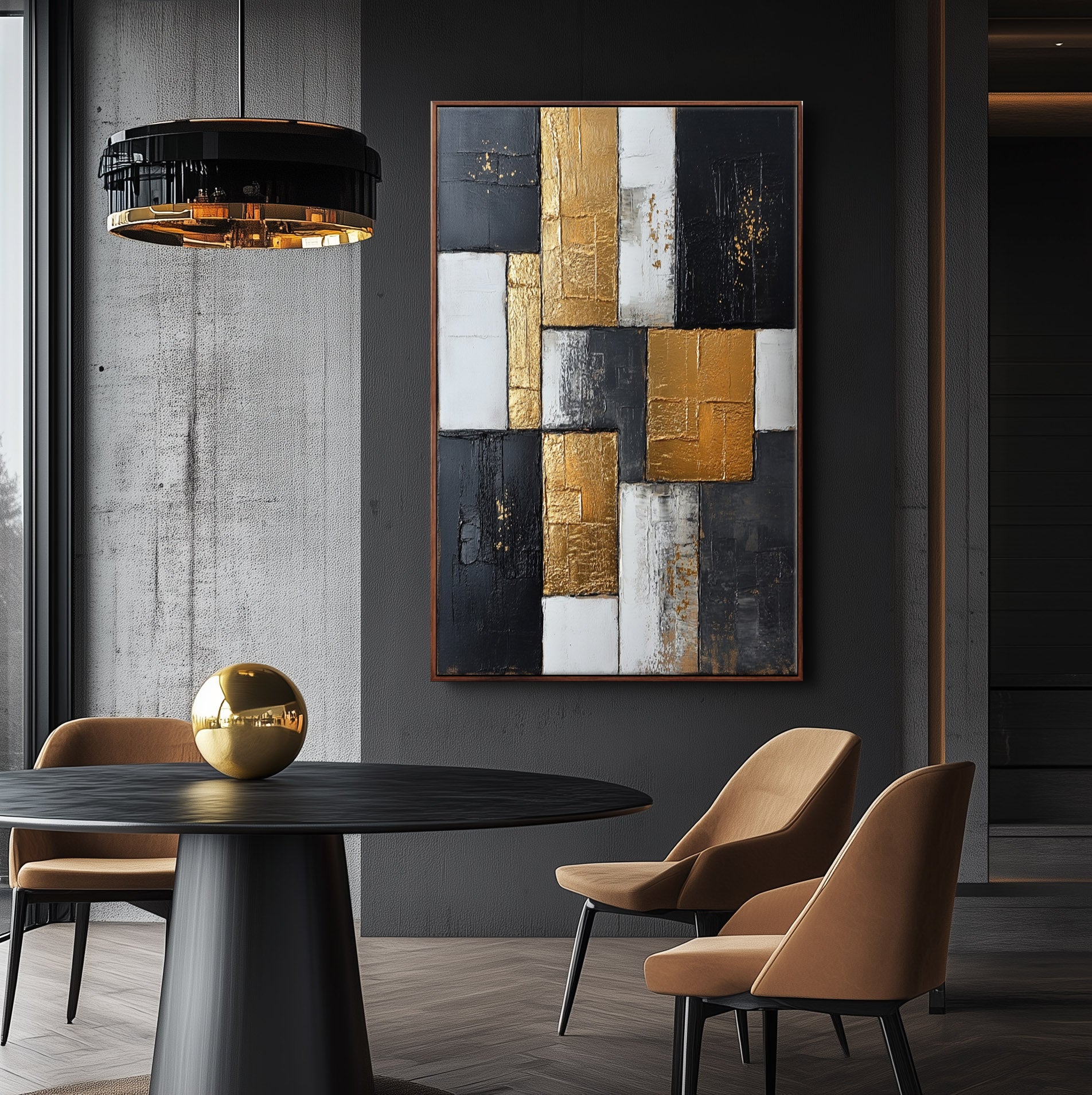 Golden Mosaic Abstract Canvas
