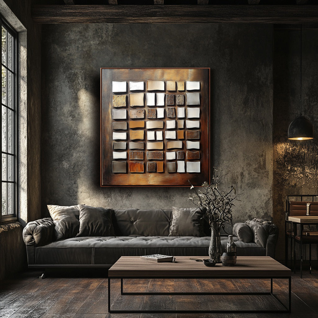 Rustic Geometric Texture Art - Textured Abstract Geometric Wall Art