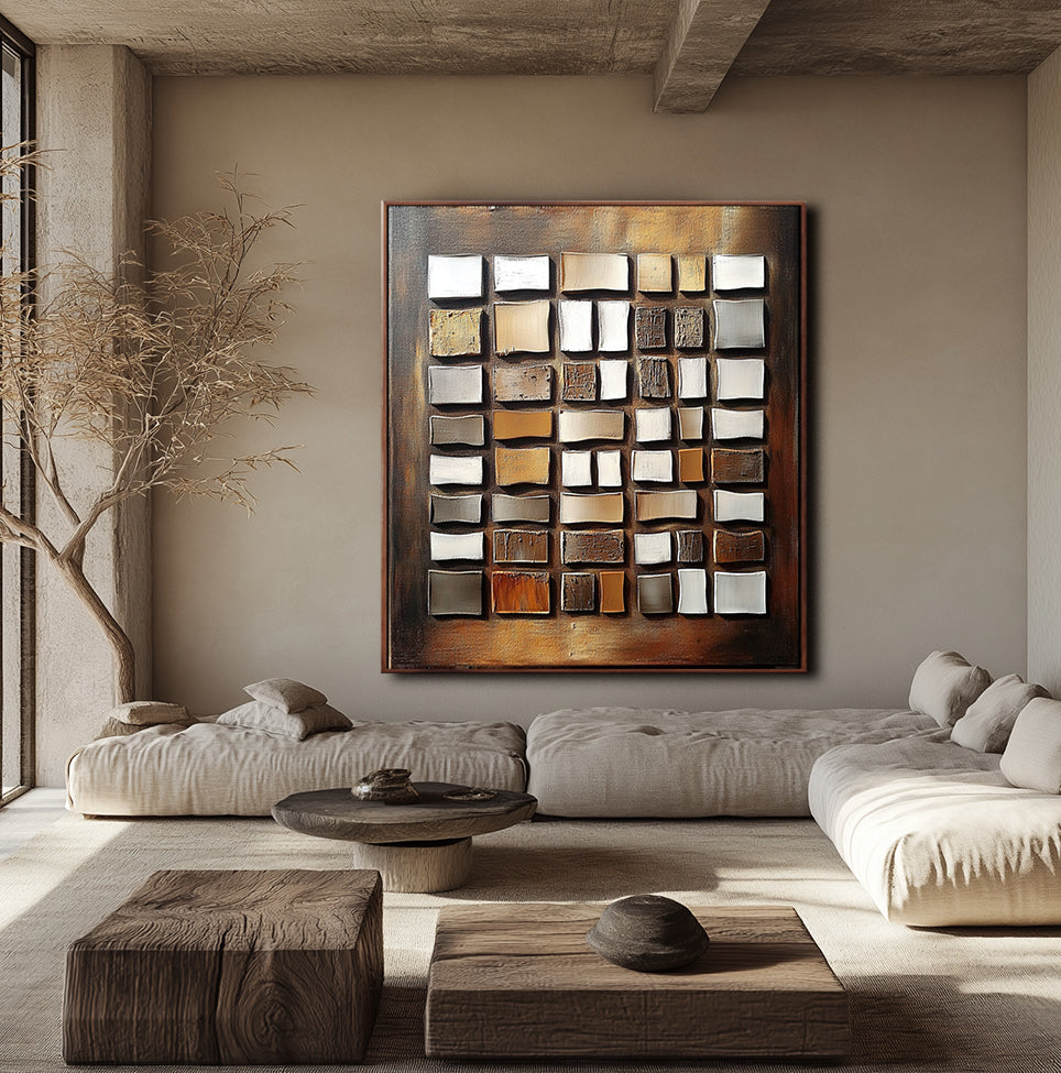 Rustic Geometric Texture Art - Textured Abstract Geometric Wall Art