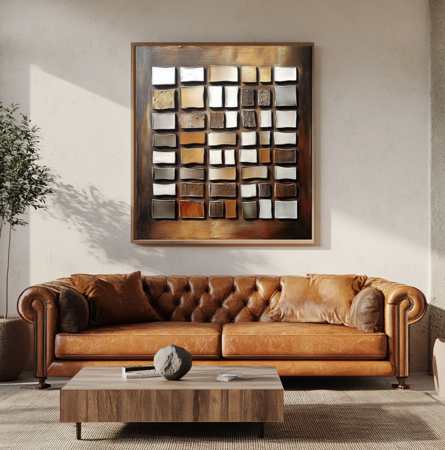 Rustic Geometric Texture Art - Textured Abstract Geometric Wall Art