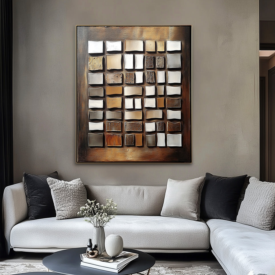 Rustic Geometric Texture Art - Textured Abstract Geometric Wall Art