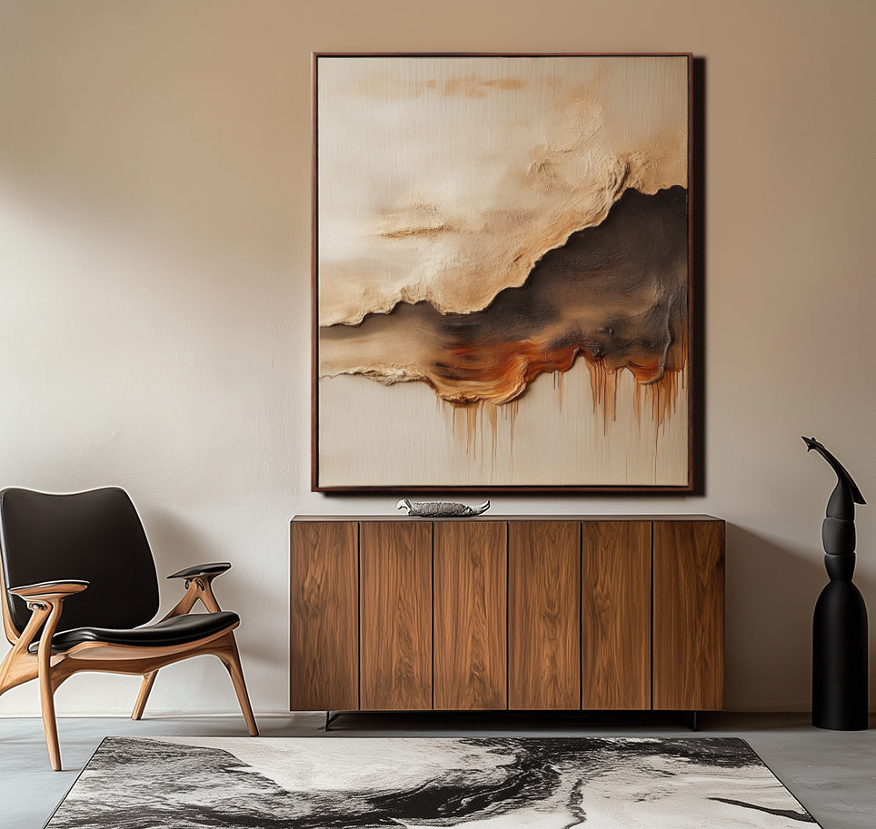 3D textured abstract art with earthy tones of beige, brown, and rust for home decor.