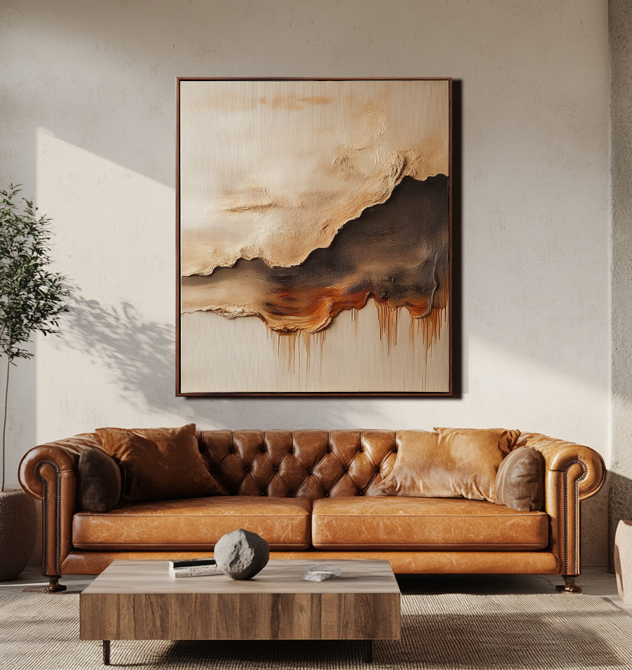 3D textured abstract art with earthy tones of beige, brown, and rust for home decor.