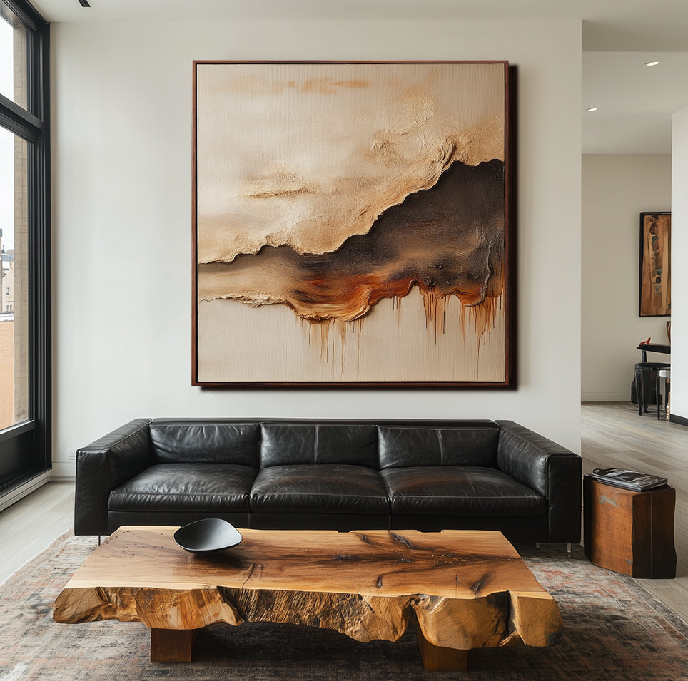 3D textured abstract art with earthy tones of beige, brown, and rust for home decor.