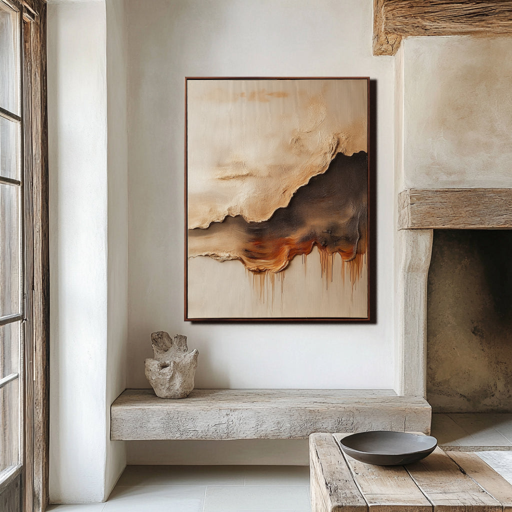 3D textured abstract art with earthy tones of beige, brown, and rust for home decor.