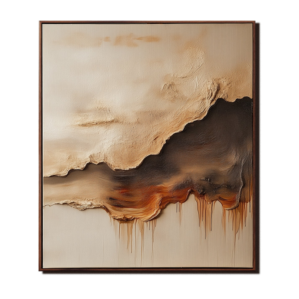 3D textured abstract art with earthy tones of beige, brown, and rust for home decor.