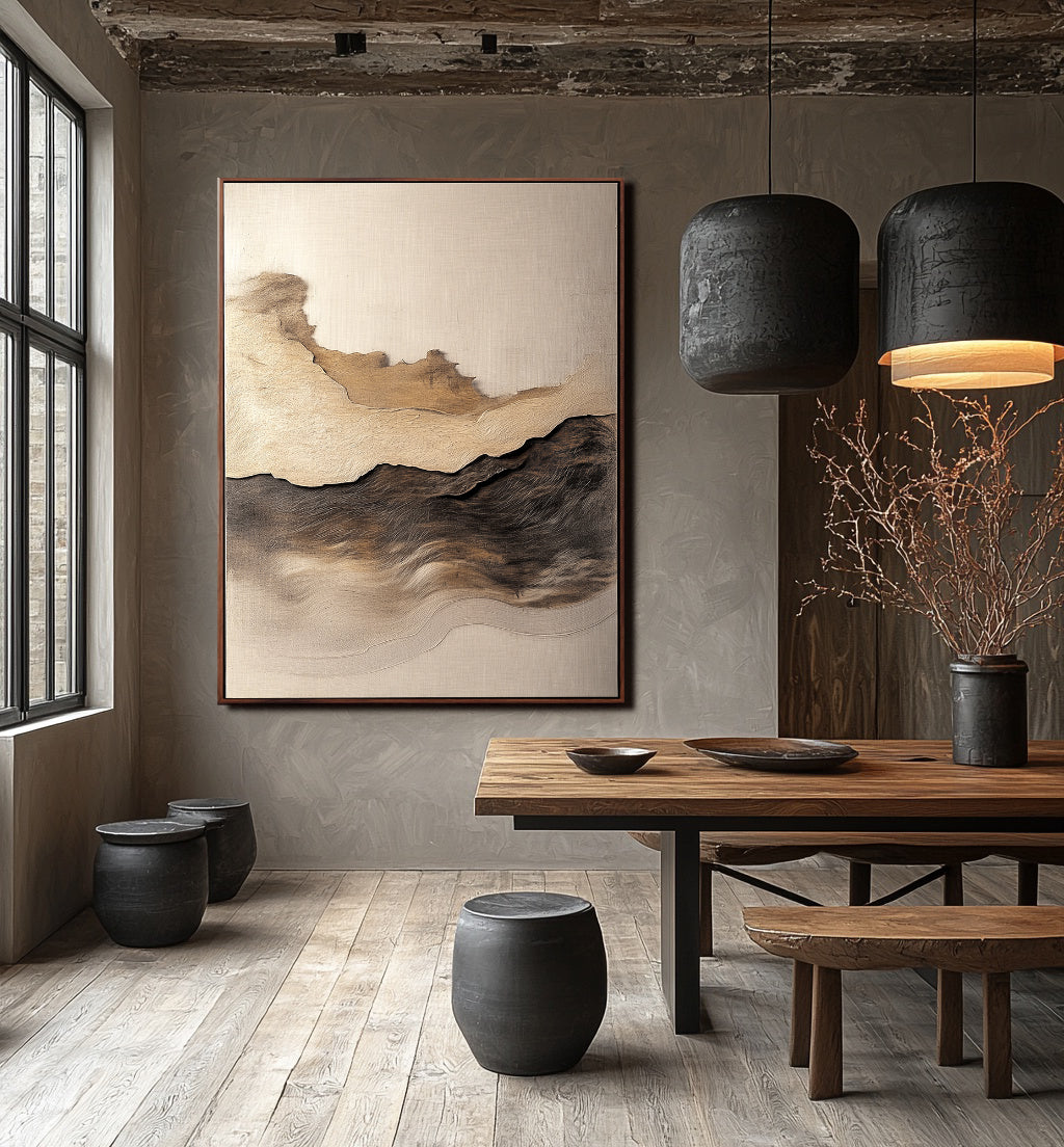 Earthbound Elegance - Neutral Toned Abstract Ocean Art