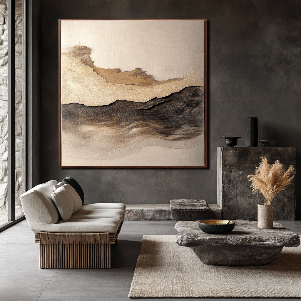 Earthbound Elegance - Neutral Toned Abstract Ocean Art
