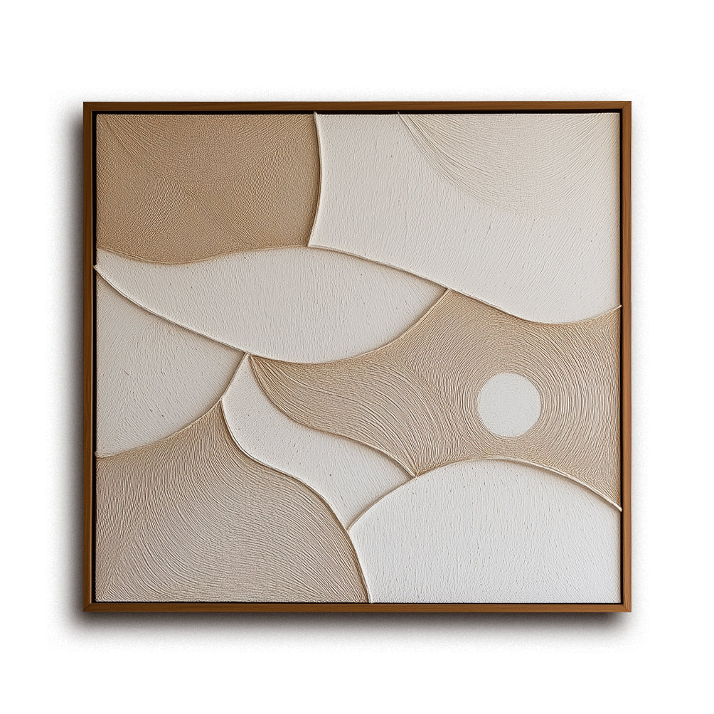 extured abstract wall art in neutral tones, beige and white with flowing shapes.