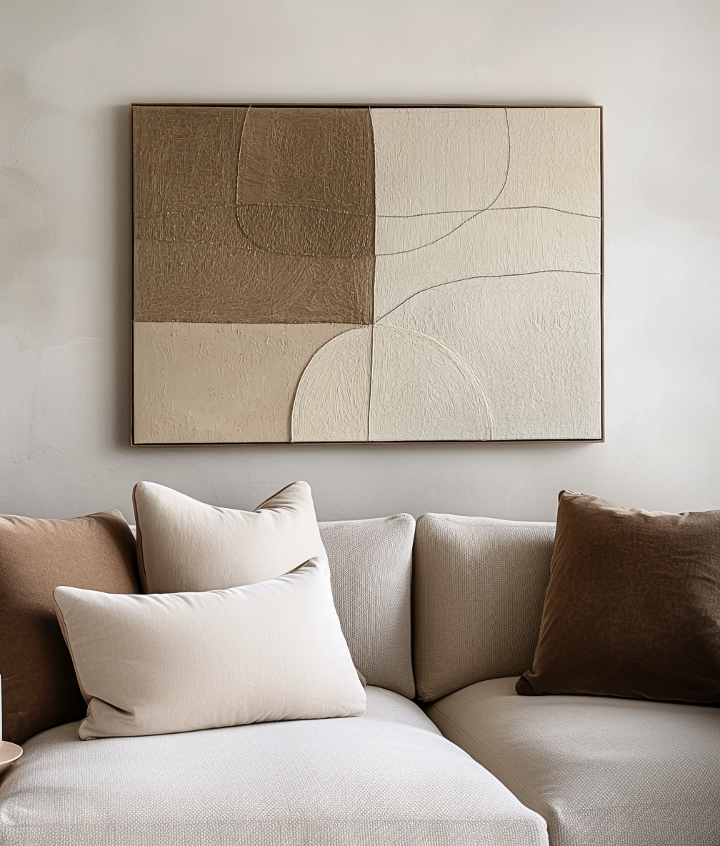 Textured abstract canvas art with neutral tones and minimalist design.