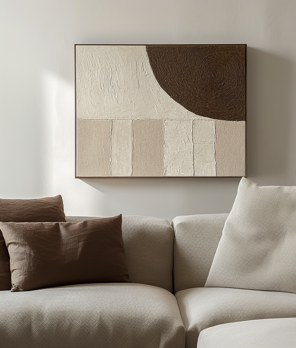 Neutral Tone Abstract Canvas Art with Textured Geometric Elements
