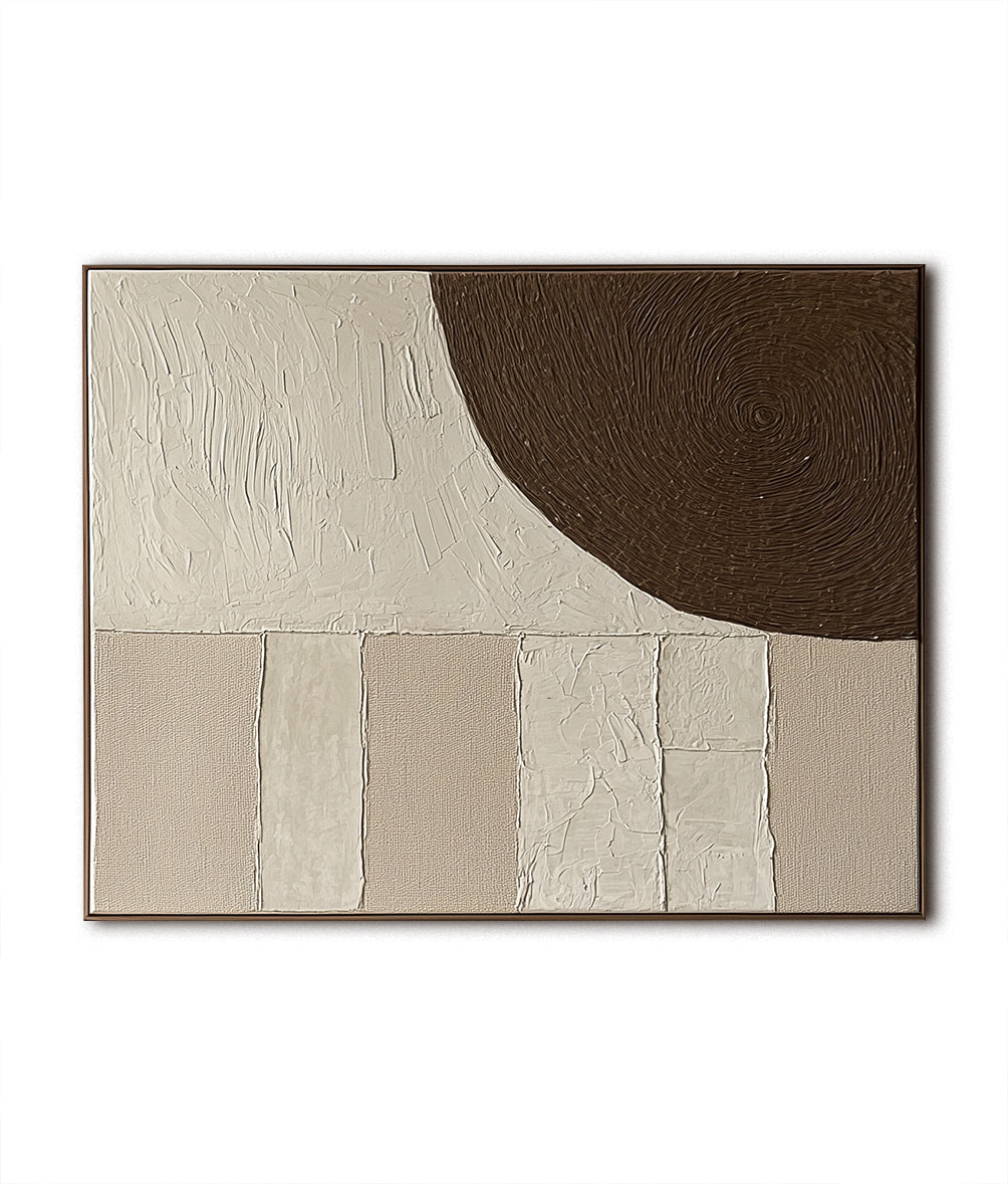 Neutral Tone Abstract Canvas Art with Textured Geometric Elements