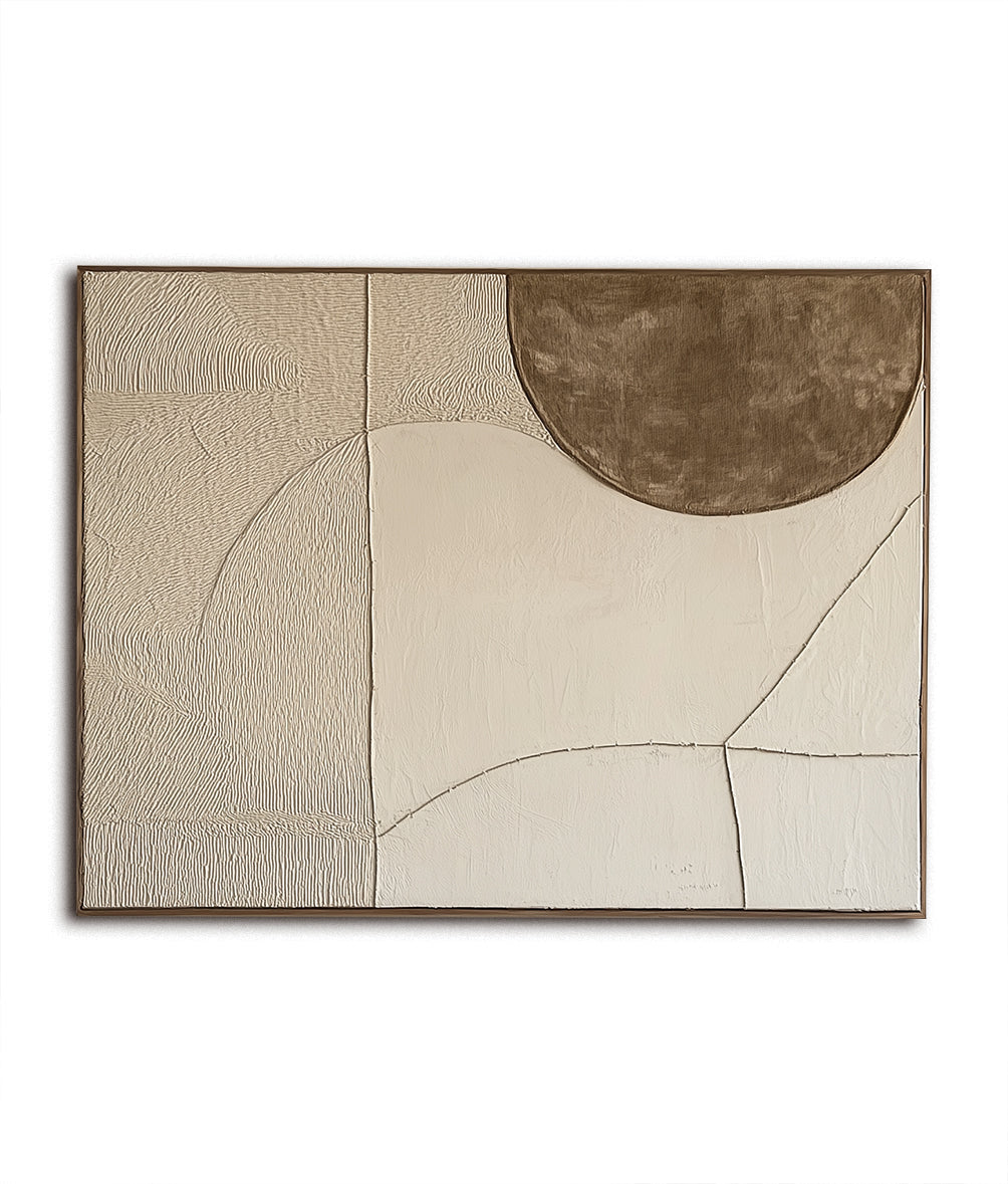 Abstract textured wall art with neutral tones featuring soft curves and clean lines.