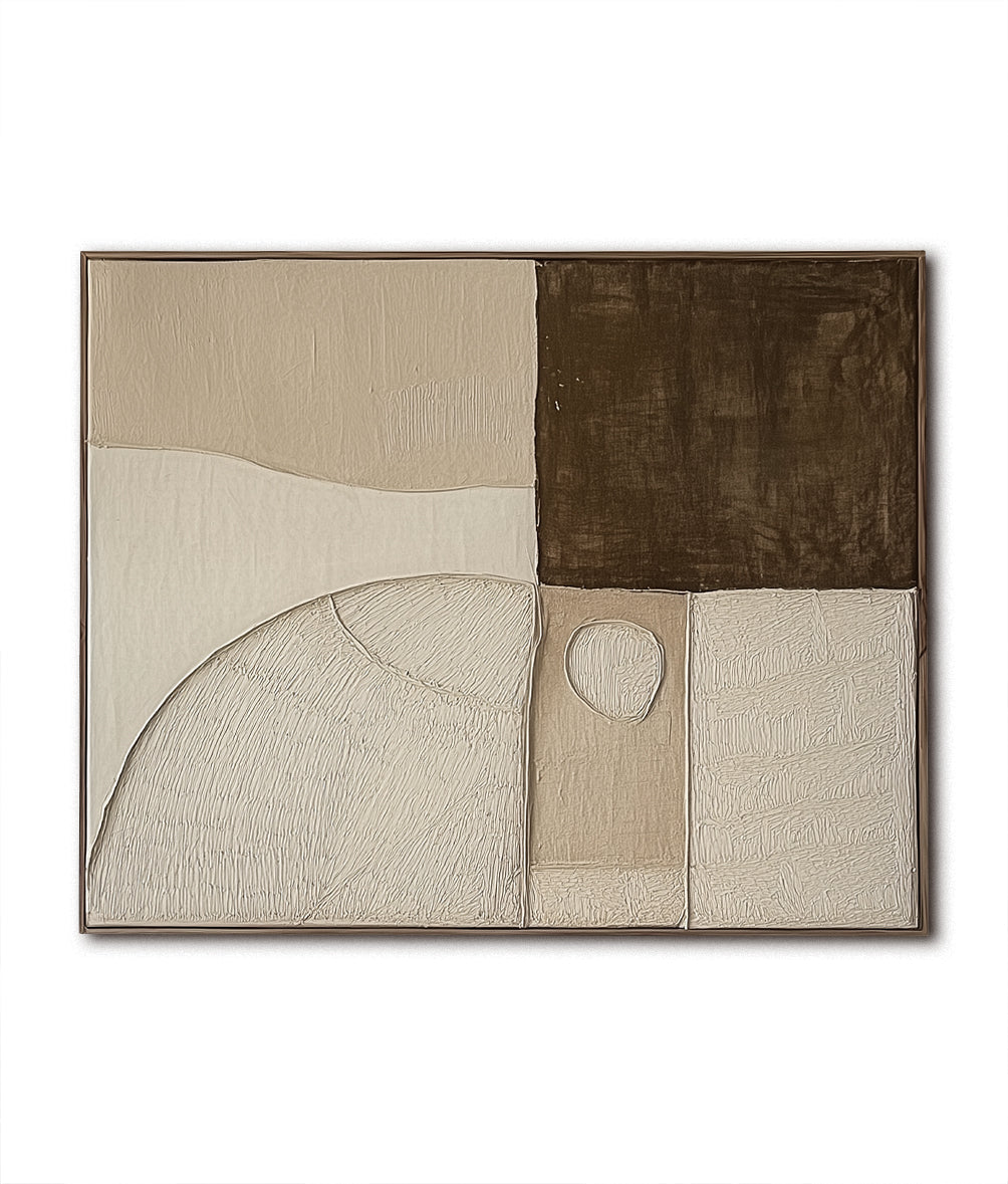Textured earth tone abstract wall decor with beige, brown, and cream tones.