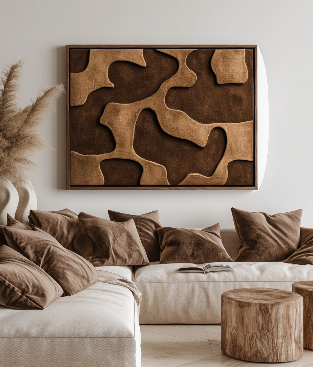 Textured abstract art in earthy tones, featuring flowing organic shapes.