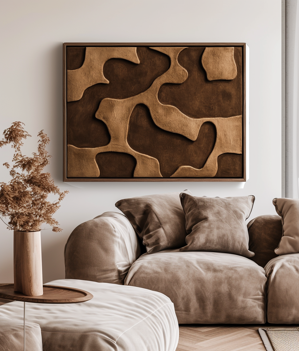 Textured abstract art in earthy tones, featuring flowing organic shapes.