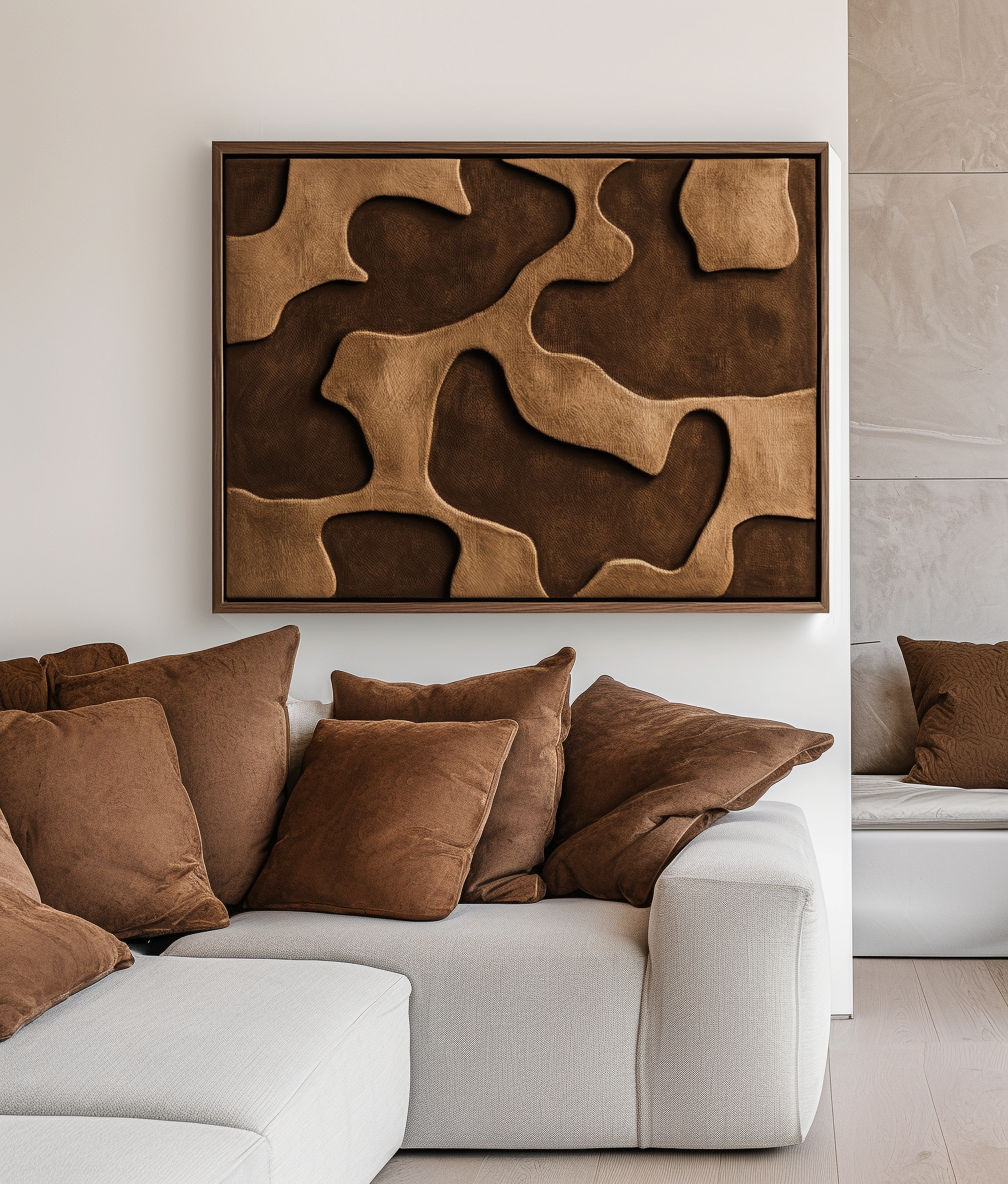 Textured abstract art in earthy tones, featuring flowing organic shapes.